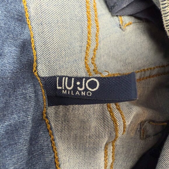 LIU-JO Milano Embroidered/Distressed Stretch Ankle Mid-Rise Skinny Blue Jeans 25 - Picture 6 of 6